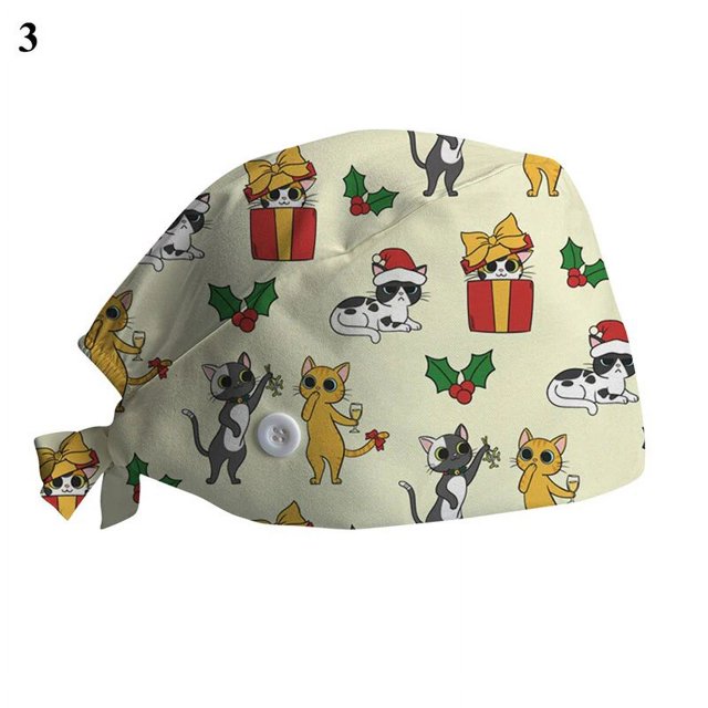 Gorro de enfermera de algodón con estampado de dibujos animados para hombres y mujeres, gorro de dentista absorbente del sudor, gorros de cuidado de salón de belleza, regalos de navidad