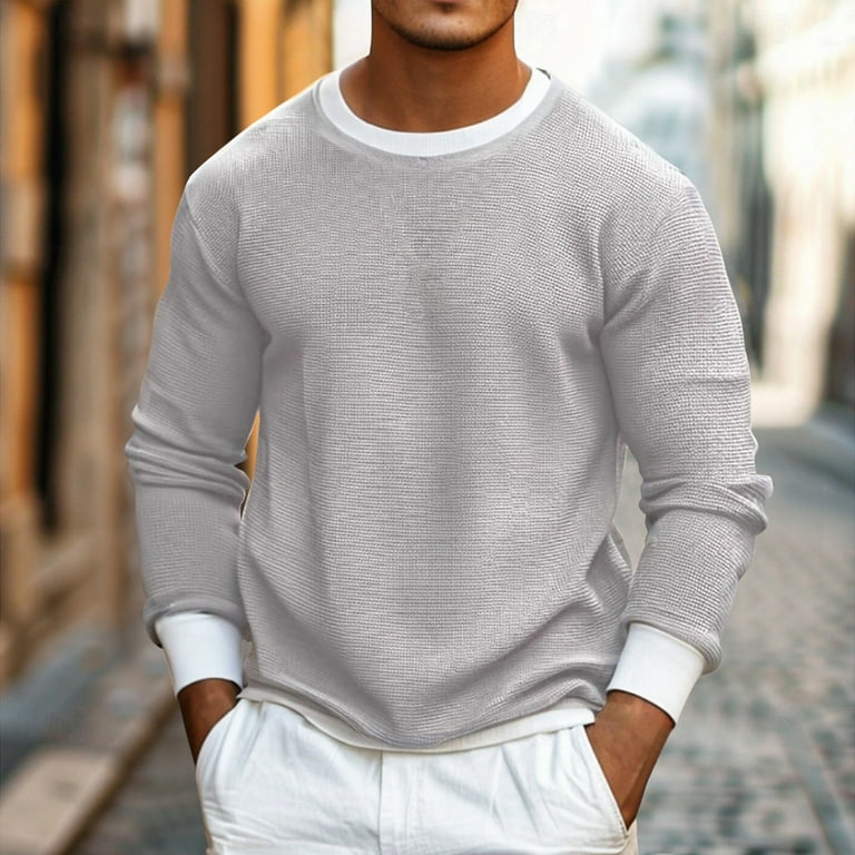 Usnsm Mens Crewneck Sweaters Casual Solid Knit Lightweight Dress Sweater Long Sleeve Slim Fit Fall Winter Pullover Gray XL, Men's