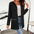 thumbnail image 2 of SAFUNY Women’s hooded open front mid length jacket with relaxed soft fabric versatile for daily commutes casual outings spring autumn Black L, 2 of 2