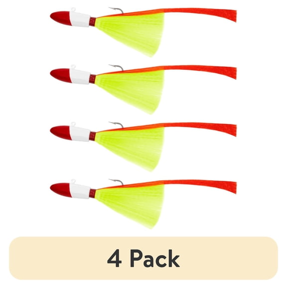 (4 pack) Tsunami Buster Red Tail Jig Fishing Lure 3/4 oz. – Chartreuse & Red