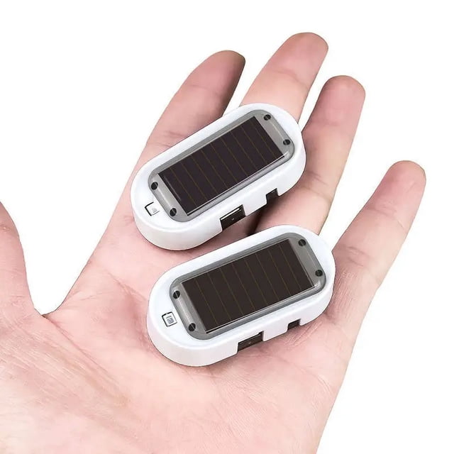2 luces LED de alarma de coche falsas con energía solar, luz de seguridad intermitente LED antirrobo de advertencia simulada, lámpara de sistema de alarma de coche con luz azul y roja (blanc