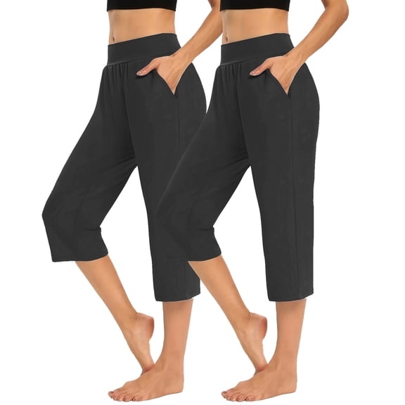 Jesvior Women'S 2Pc Elastic Waist Cropped Pants Casual Stretchy Loose Pockets Trousers for Spring Summer Lounge