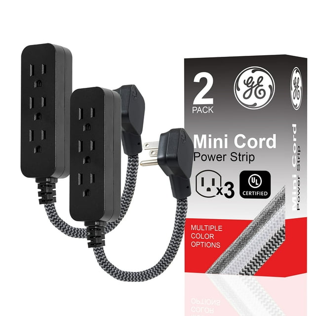 Cable de extensión Power Strip GE de 3 salidas, 6 pies, 2 unidades, negro