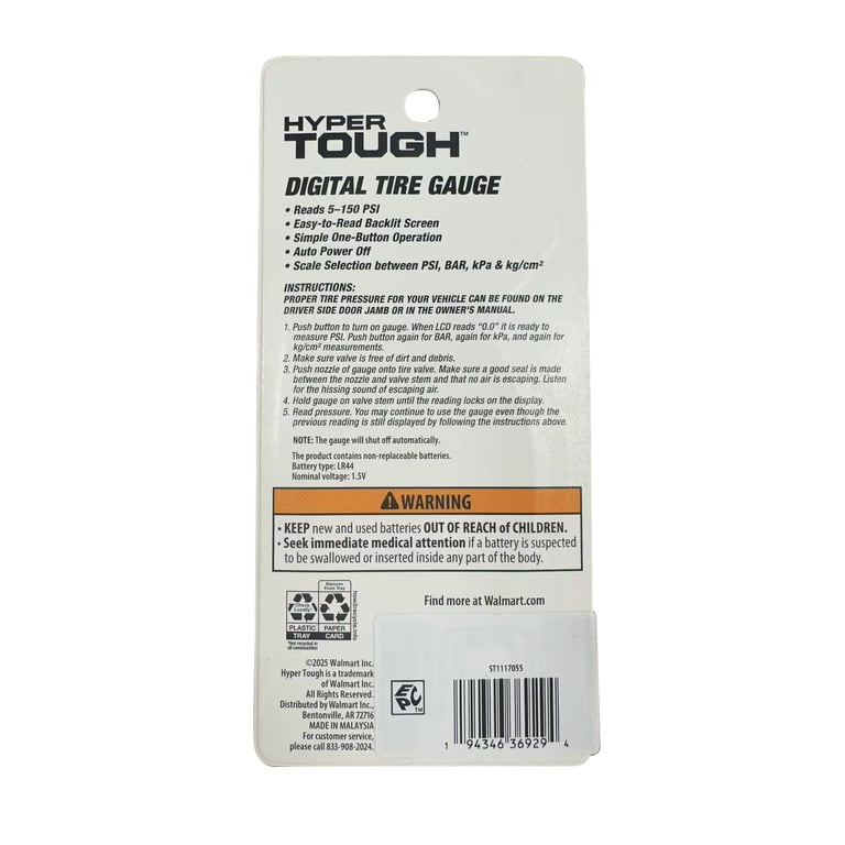 Hyper Tough Digital Tire Pressure Gauge, Backlit Screen photo 2
