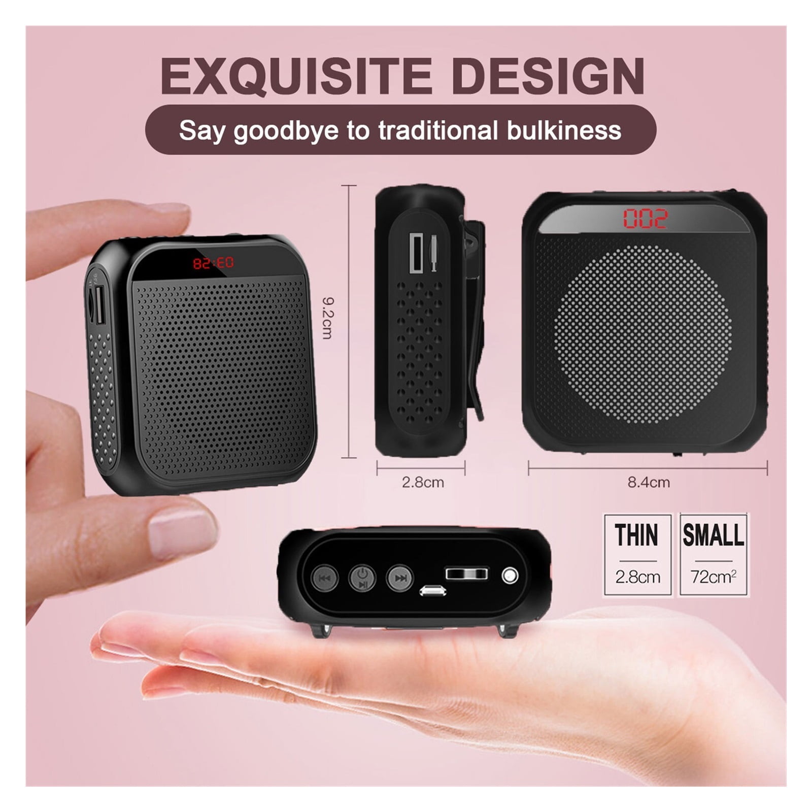 Voice Amplifier 5W 2400mAh Multifunctional Personal Voice Speakers With Microphone Display For Teachers Speech ,Wide Coverage Area