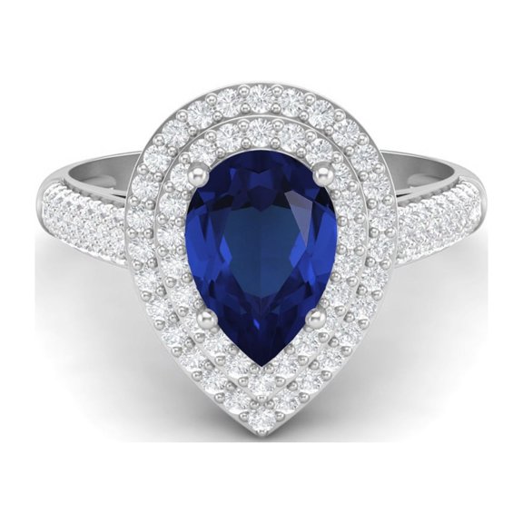3.46 Ctw Synthetic Blue Sapphire Gemstone 925 Sterling Silver Pear Shape Halo Mother's Day Gift Ring