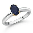thumbnail image 2 of Gem Stone King 925 Sterling Silver and 10K Yellow Gold Blue Sapphire Solitaire Engagement Ring for Women (1.00 Cttw, Oval 7X5MM, Gemstone September Birthstone, Available in Size 5, 6, 7, 8, 9), 2 of 4