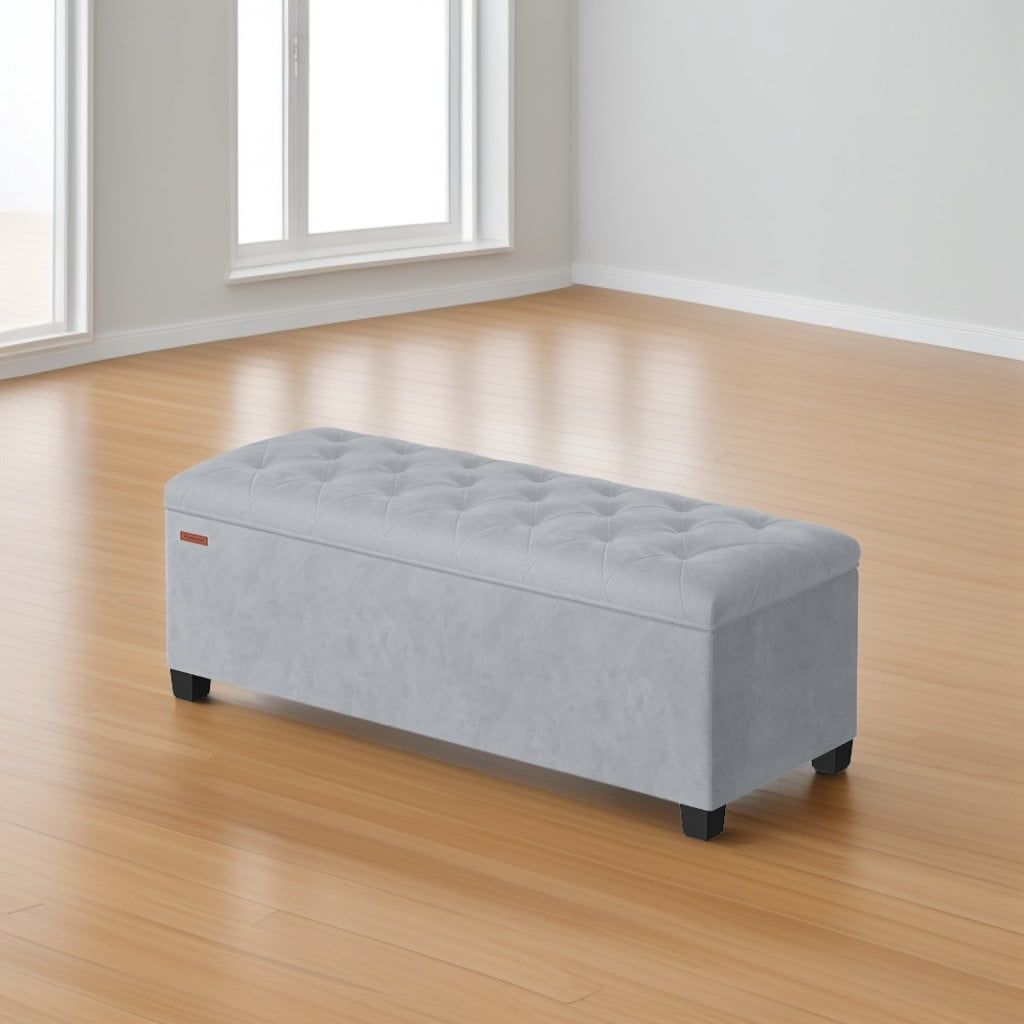 LEDREM 43-Inch Velvet Storage Ottoman Bench with Removable Cover, 660LB Capacity Multi-Functional Footrest for Living Room & Bedroom, Dove Gray