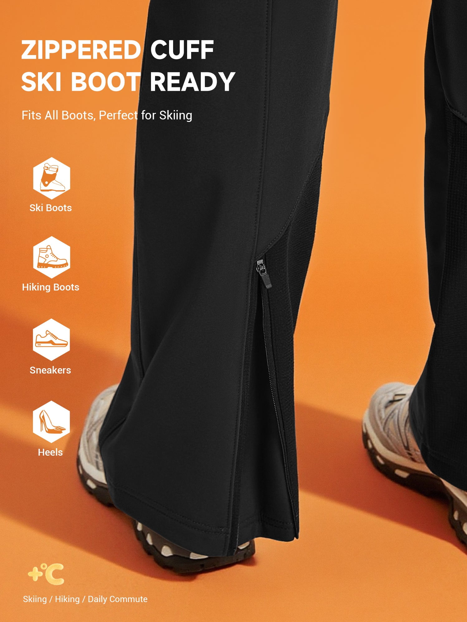 Moosehill Women's Snow Ski Pants Fleece Lined Waterproof Insulated for Winter Hiking Black M