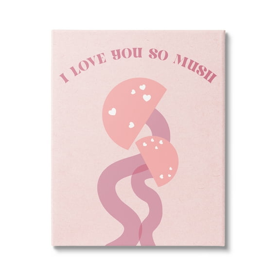 Stupell Industries Love You Pink Mushrooms Botanical & Floral Painting Gallery Wrapped Canvas Art Print Wall Art, 16 x 20