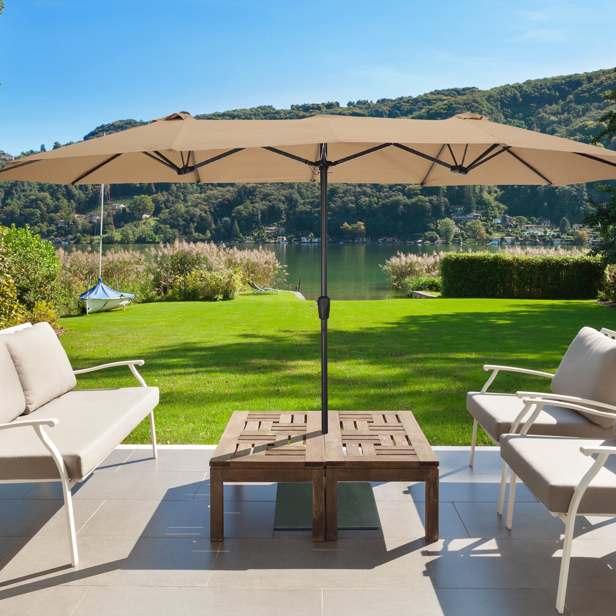Kumji Large Rectangular Outdoor Umbrella, 15x9ft Double Sided Patio Umbrella  Outdoor Large Sunbrella Table Umbrellas with Crank for Market, Camping,  Swimming Pool, Taupe - Walmart.com