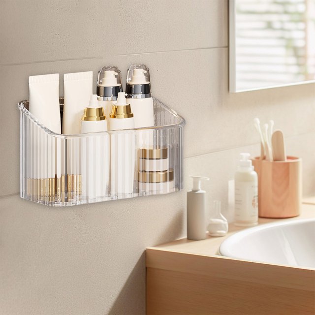 Organizador de almacenamiento, estante de ducha de pared, estante de baño, plástico transparente, adhesivo para cepillo de dientes, caja colgante, adecuado para baño, cocina, armario, ducha, bolsa de