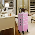 thumbnail image 4 of QueelQuest Professional Makeup Train Case 4 in 1 Rolling Cosmetic Trolley Makeup Case Organizer Makeup Travel Case, with 4 Detachable Removable Wheels, Pink, 4 of 8