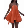 thumbnail image 4 of Women'S Mini Dress Halter Neck Sleeveless Tie Backless Swing Flowy Beach Dresses Summer Clothes Orange L, 4 of 7