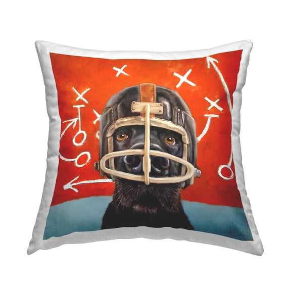 Stupell Industries Black Dog Football Helmet Red Sports Plays Design by Lucia Heffernan Throw Pillow