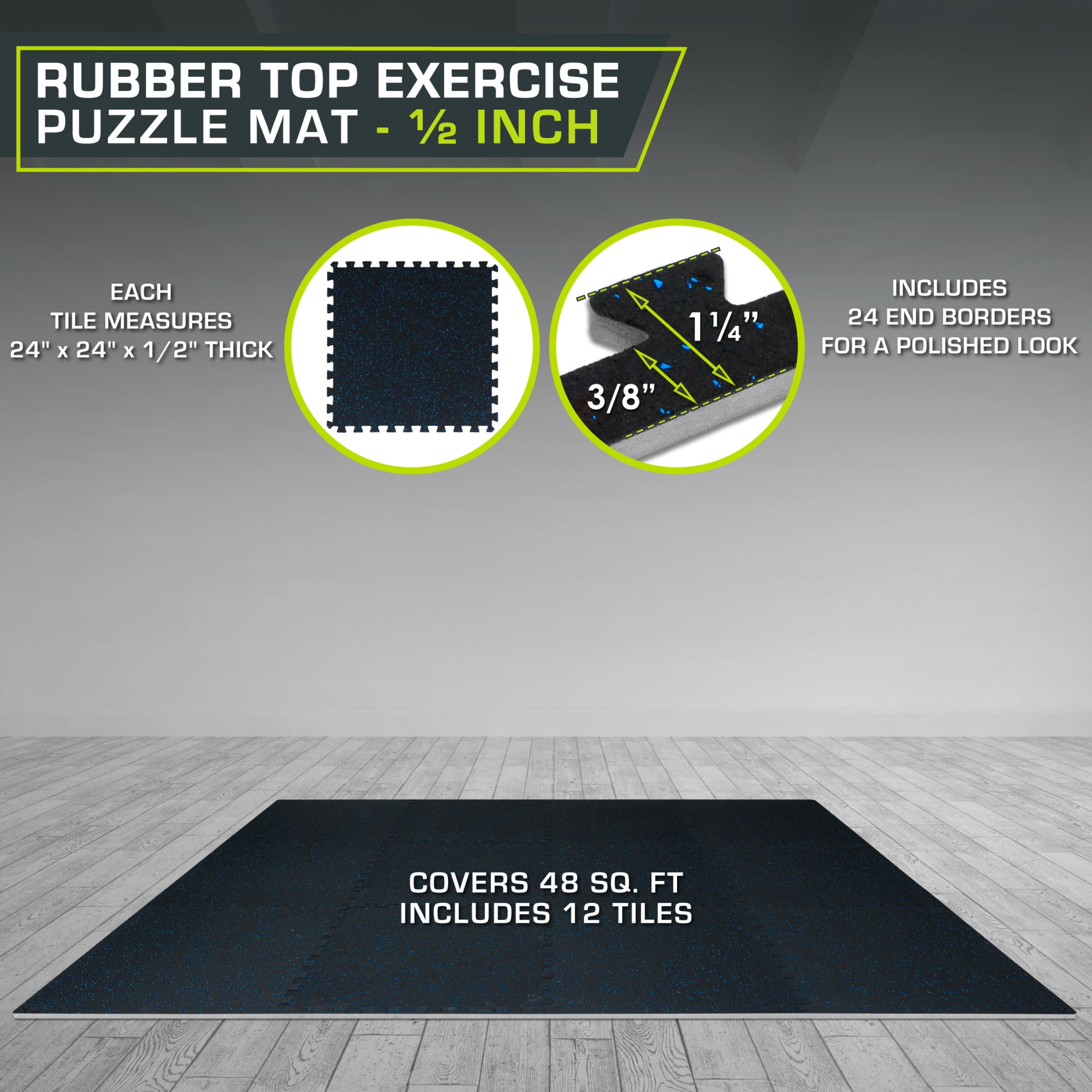 ProsourceFit Rubber Top Exercise Puzzle Mat ½-in, EVA Foam & Rubber Tiles for Home Gym