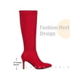 thumbnail image 6 of BLISSFUL STEP Women's Boots Faux Suede Knee High Stiletto Heel Pointed Toe Back Zipper Boots Red 9.5, 6 of 7