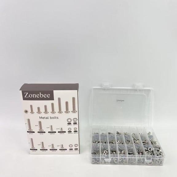 Zonebee Metal bolts,351Pcs Machine Screws Nuts and Bolts Assortment Kit, # 6-32# 8-32# 10-24 Phillips Pan Head Assorted 304 Stainless Steel Bolts Nuts Flat Washers Bolts with Case
