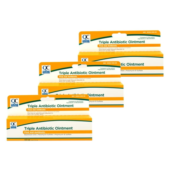 3 Pack - Quality Choice Triple Antibiotic Ointment, First Aid to Help Prevent Infection in Minor Cuts, Scrapes, Burns, 0.5 OZ