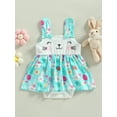 thumbnail image 2 of Newborn Infant Baby Girl Easter Outfit Sleeveless Bunny Romper Dress One Piece Bodysuit Jumpsuit Summer Clothes (Blue, 6-12 Months), 2 of 9
