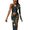 thumbnail image 1 of Unique Peacock Feather Long Dress Female Colorful Print Party Maxi Dress Spring Kawaii Bodycon Dresses Side Split Custom Clothes, 1 of 5