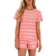 thumbnail image 1 of Conjuntos de pijama para mujer INSPIRE CHIC de 2 piezas, camiseta de manga corta y pantalones cortos, ropa de descanso y pijamas con bolsillos, XL, rayas rosas, 1 of 6