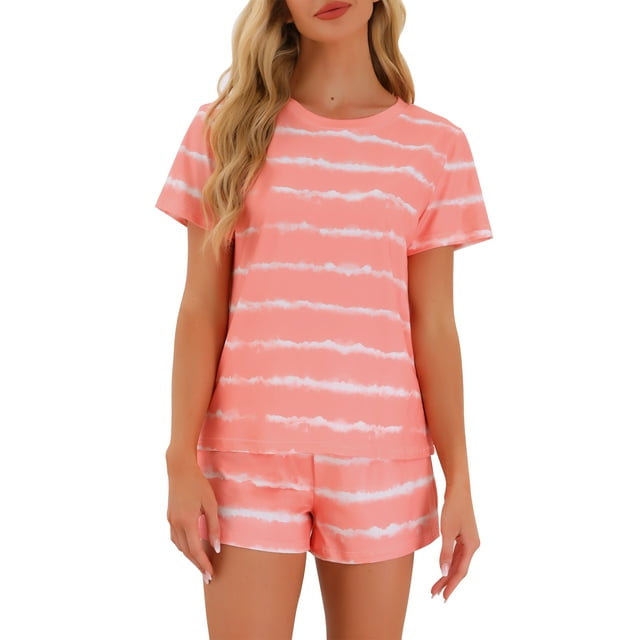 Conjuntos de pijama para mujer INSPIRE CHIC de 2 piezas, camiseta de manga corta y pantalones cortos, ropa de descanso y pijamas con bolsillos, XL, rayas rosas