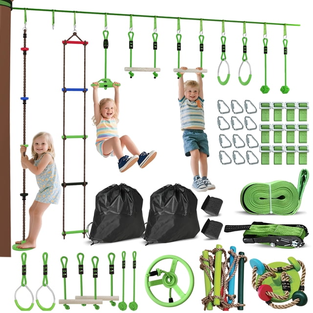 Qaba 10 Piece Obstacle Course for Kids, with 2 Monkey Bars, 2 Gym Rings
