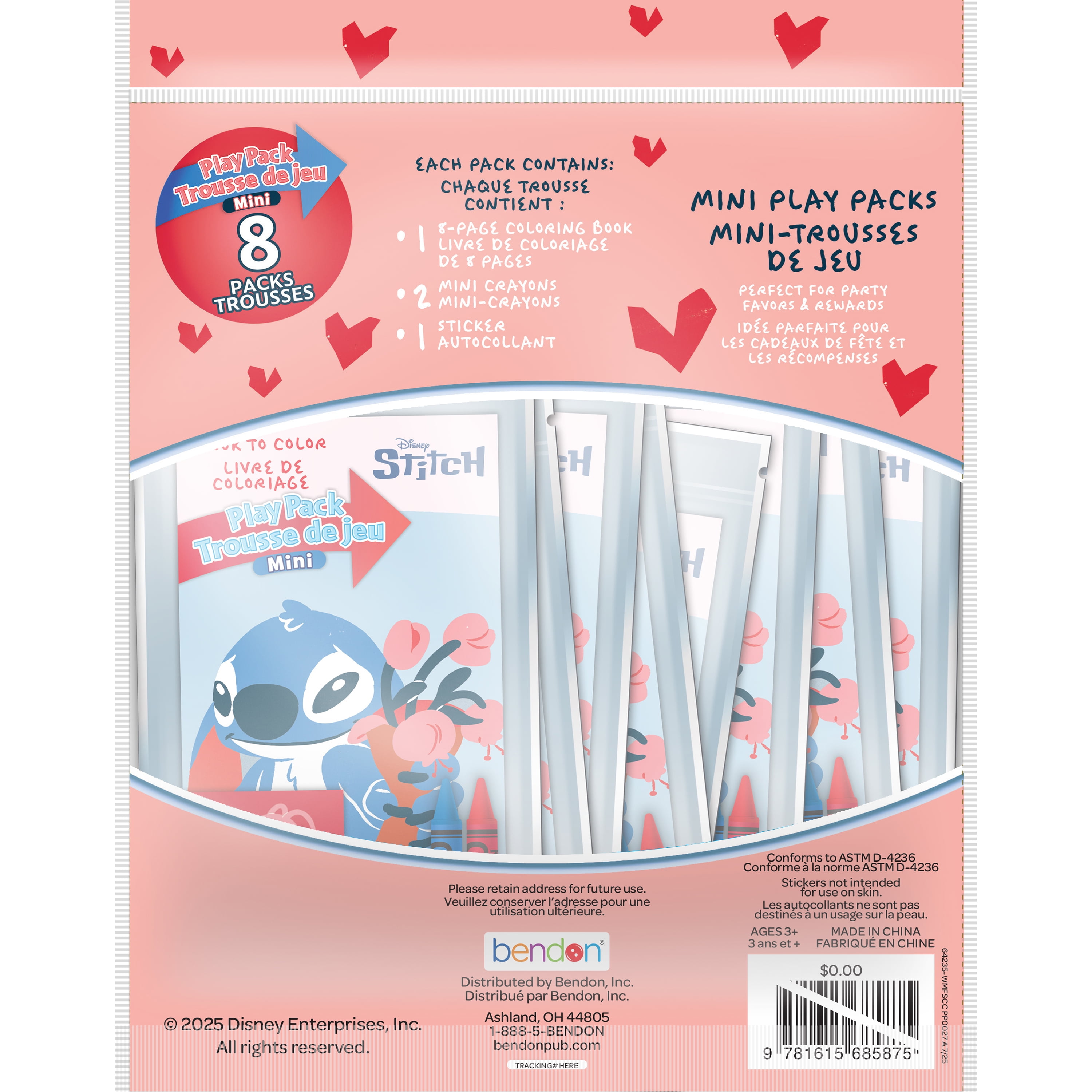 Coffret de jeu Disney Stitch 8 pièces avec petit livre de coloriage et crayons, cartes de vœux pour la Saint-Valentin