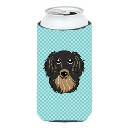 

Caroline s Treasures BB1151TBC Checkerboard Blue Longhair Black and Tan Dachshund Tall Boy Beverage Insulator Hugger Tall Boy multicolor