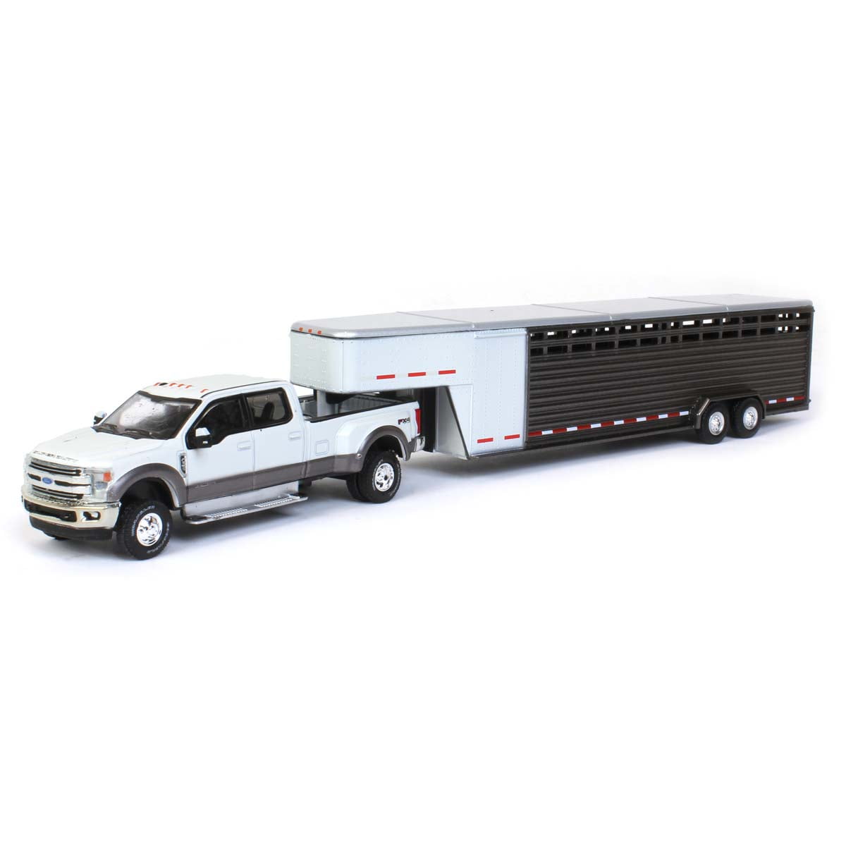 1/64 2018 Ford F350, White Platinum w/ Gray Gooseneck Livestock