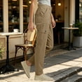 thumbnail image 4 of Inleife Women Solid Straight Leg Cargo Pants Zipper Button Closure Multi Pocket Outdoor Casual Utility Long Trousers, 4 of 6