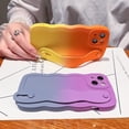 thumbnail image 2 of Compatible with iPhone 15 6.1" Case with Wrist Strap & Stand, Cute Wavy Case with Camera Lens Cover Gradient Color Soft Silicone Shockproof Protect Phone Case for Women Men (Purple Gray), 2 of 10