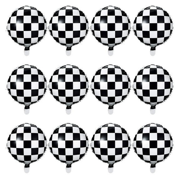 12pcs Black and White Checkerboard Foil Balloon Set 18 Inch Balloons Supplies for Boys Racing Themed Birthday Party Baby Shower Decorations