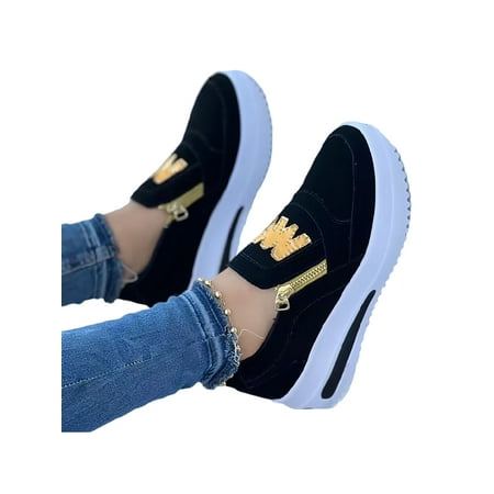 

Woobling Women s Casual Shoe Comfort Sneaker Wedge Walking Shoes Outdoor Loafers Lightweight Moccasins Slip On Non-slip Black 8.5
