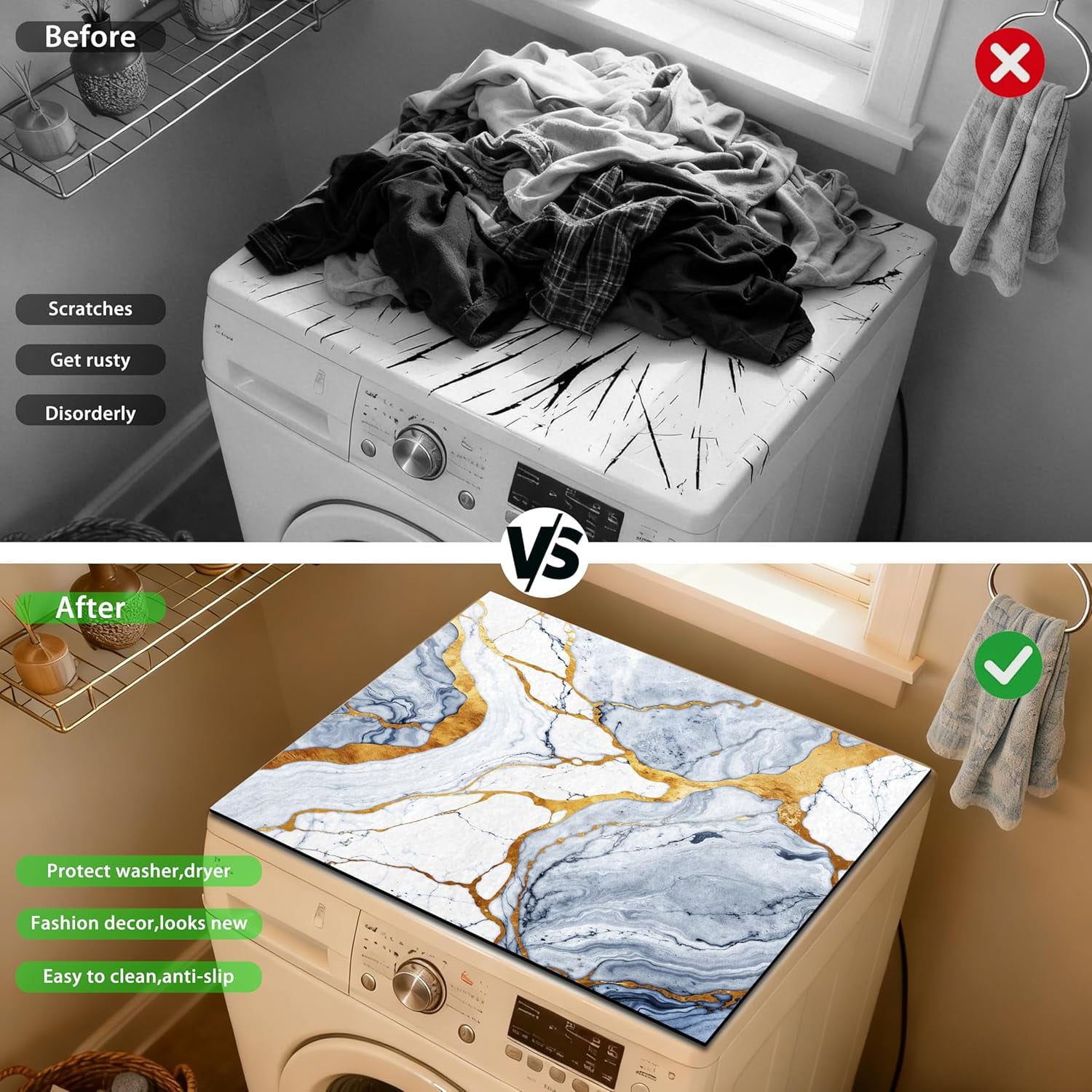 Washer and Dryer Covers for the Top 23.6" X 19.7", Washer and Dryer Top Protector Mat, Non Slip Washing Machine Dust Cover Pad for Laundry Room Kitchen Home Decor