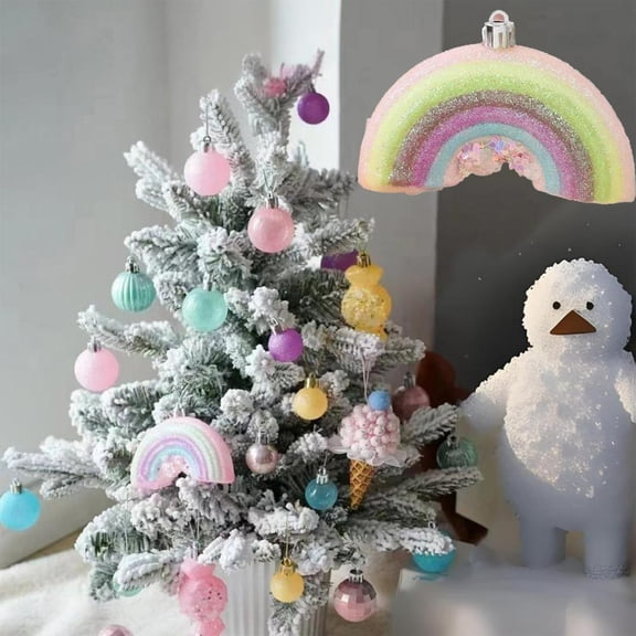 Feltree 4-Piece Rainbow Christmas Tree Ornaments Set, Plastic Hanging Decor for Tree and Window, Size 3.93x2.36 Inch