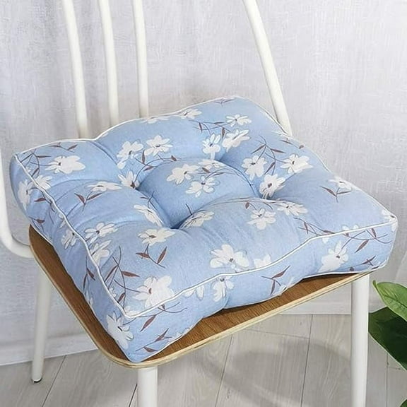 XmhyTop Bohemian Plush Patio Chair Pads, Square Comfort Cushions for Indoor/Outdoor, Home, Office & Kitchen Dining Seats Blue Flower 18"x18"x4"