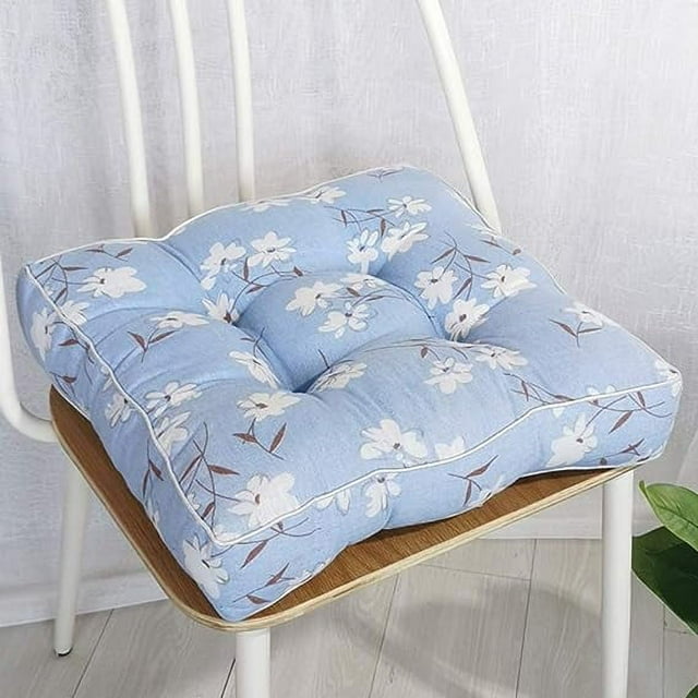 Nvzi Bohemian Soft Patio Chair Pads Indoor Office Home Kitchen Square Dining Chair Cushion Pillow Blue Flower 18x18x4