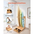 thumbnail image 4 of Vertical Surfboard Stand 3 Tier Wooden Rack for Storage Display Freestanding Board Organizer with Hanging Hooks Cork Padding for Wakeboards Snowboards Kiteboards, 4 of 7