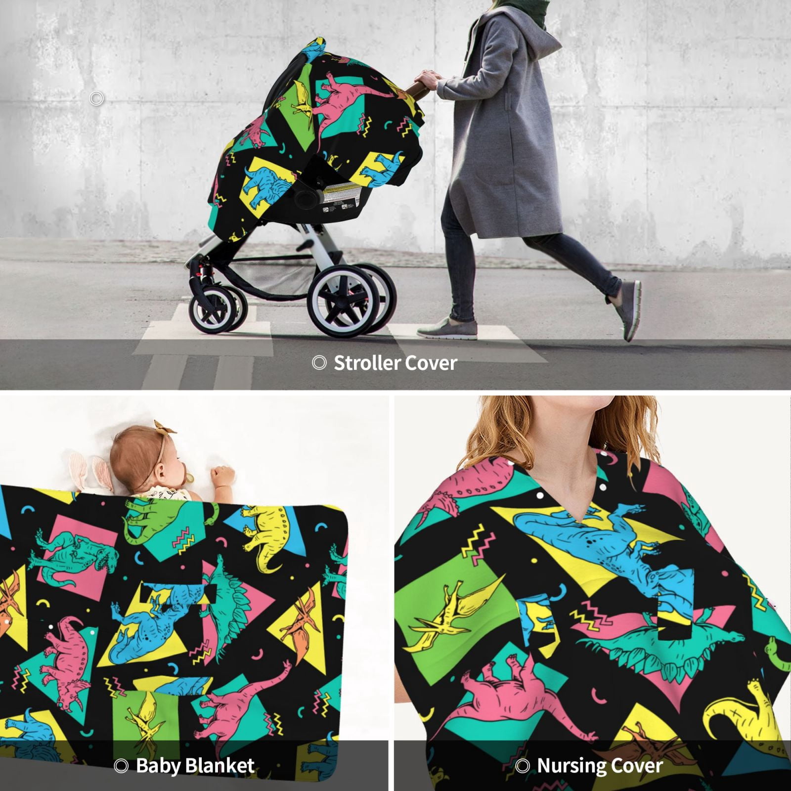 Car Seat Cover Baby - Cartoon Dinosaurs Kids Breathable Infant Car Seat Cover for Baby Carseat, Lightweight Comfort Baby Essentials Must Haves Newborn Stuff for Girl Boy