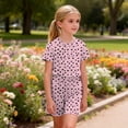 thumbnail image 6 of Gamivast 2 Piece Lounge Set for Girls Heart Print Short Sleeve Top and Matching Shorts Stretchy Soft Knit Fabric for Daily Casual Home Sleepwear Outfit, 6 of 8