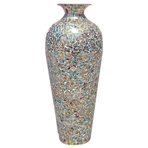 20" Bohemian Rhapsody Mosaic Vase, Artisanal Metallic Accent Sparkling Flake Overlay by Decorshore