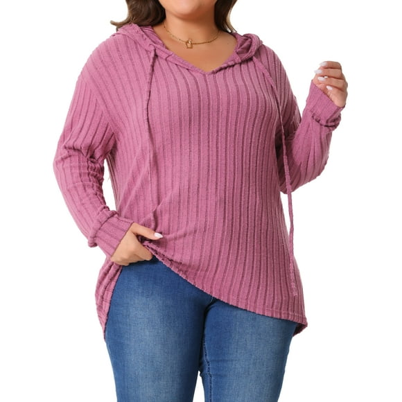 Sudaderas con capucha de mujer GRACE & GRANDEUR en tallas grandes, livianas, con cordón, de manga larga, moda, sudaderas 3X, rosa
