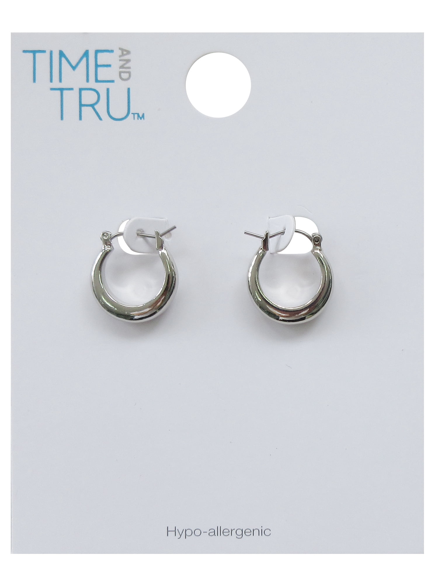 Time and Tru Women's Silver Plated Click-on Hoop Earring, 1 Pair