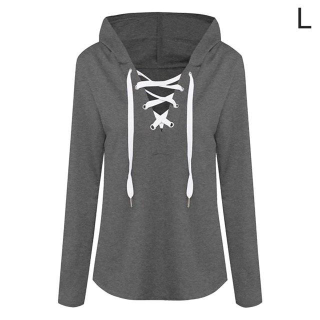 Sudadera con capucha para mujer Sudadera con capucha y cuello en V Suéter con tirantes de manga larga, L, Negro kenally AP000968-05
