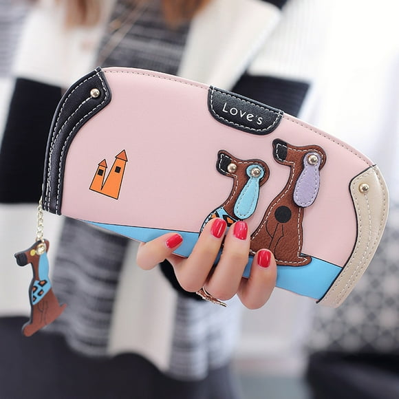 Bmisegm Cartoon dog women purse bag designer wallets famous women wallet Phone Sticky Wallet pink One Size