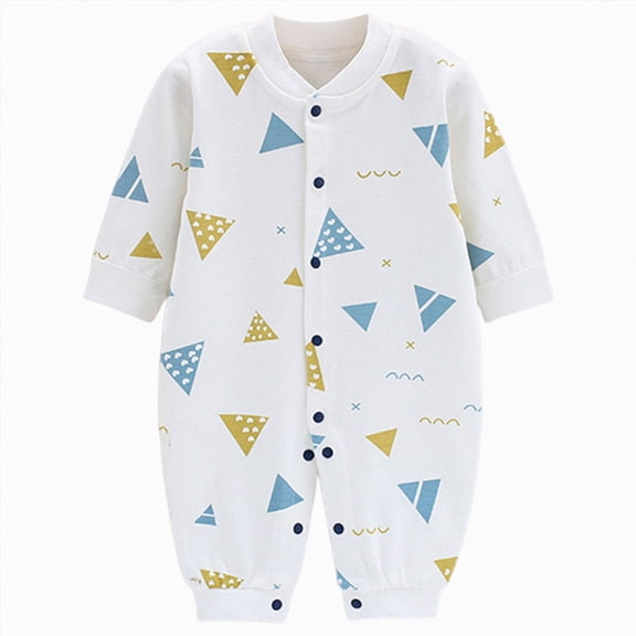 Baby Long Sleeve Snap-Up Romper with Geometric Triangle Print,Soft Cotton Bodysuit
