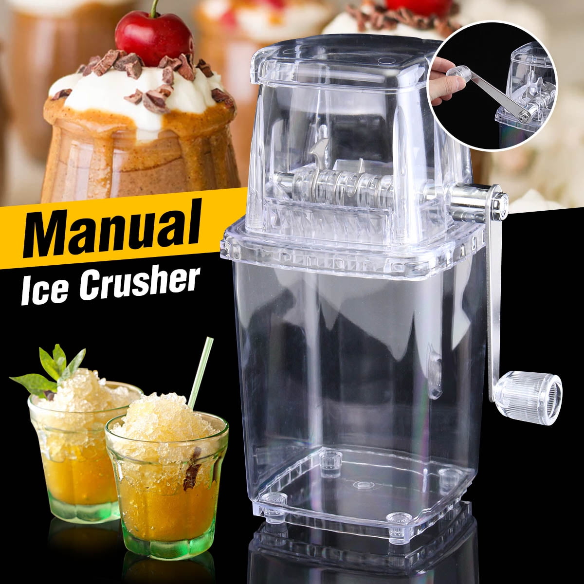 Portable Manual Hand Ice Shaver Shredding Machine Crusher Snow Cone