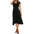 thumbnail image 2 of INSPIRE CHIC Women's Scoop Neck Cap Sleeve Smocked Flowy Casual Midi Dress S Black, 2 of 6